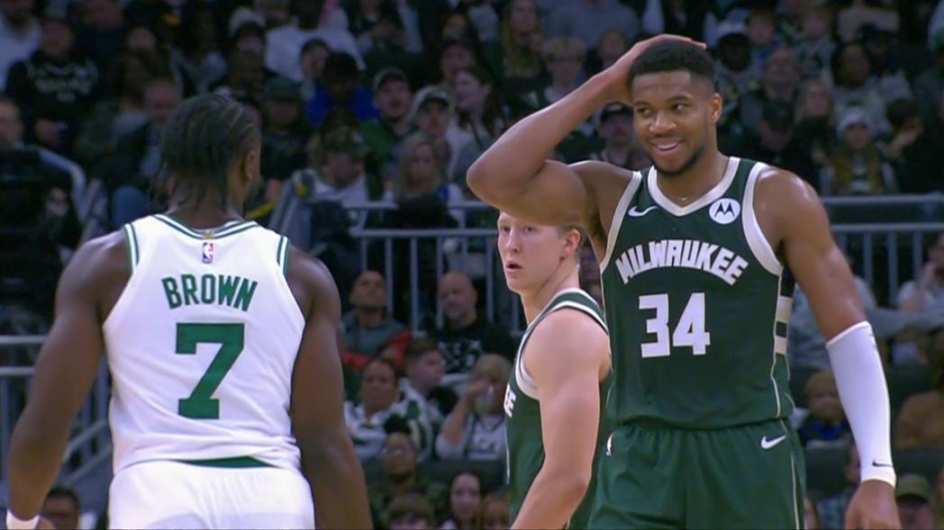 Giannis fakes handshake after elbowing Jaylen Brown