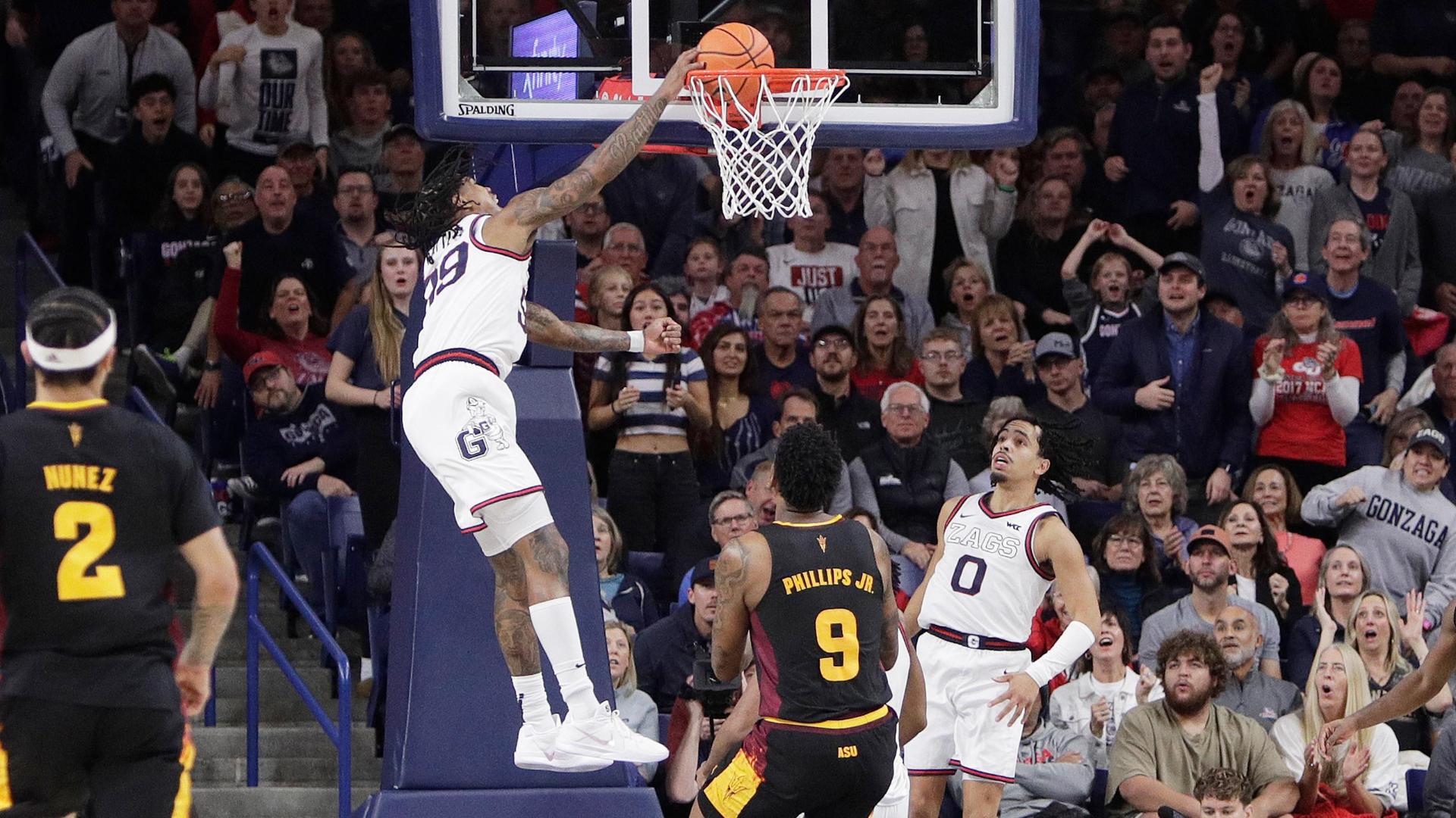 Gonzaga's Khalif Battle takes off for sick one-handed alley-oop