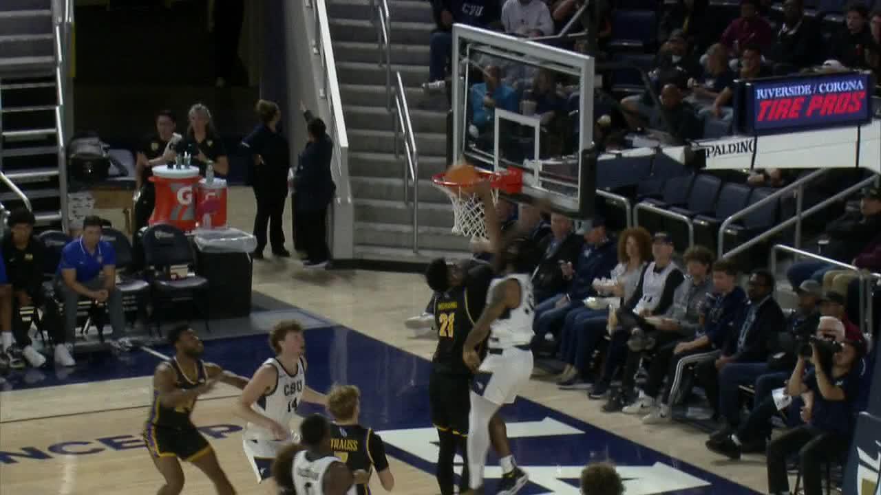 Martel Williams gets up for huge poster dunk for California Baptist