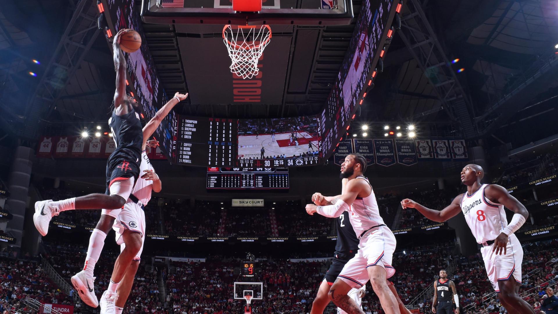 Tari Eason blows by Nicolas Batum for a fantastic flush