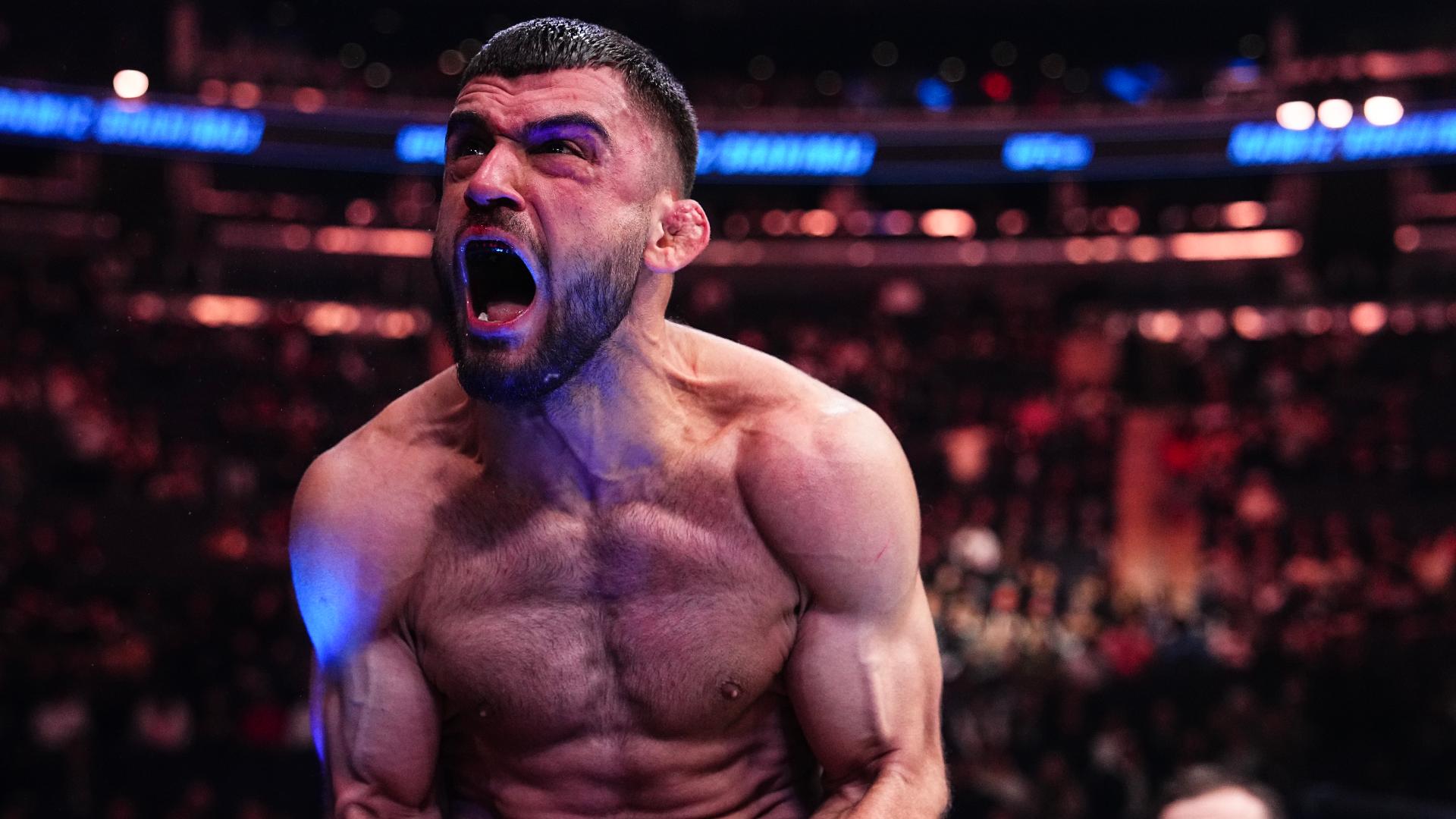 Ramiz Brahimaj celebrates after massive knockout at UFC 309