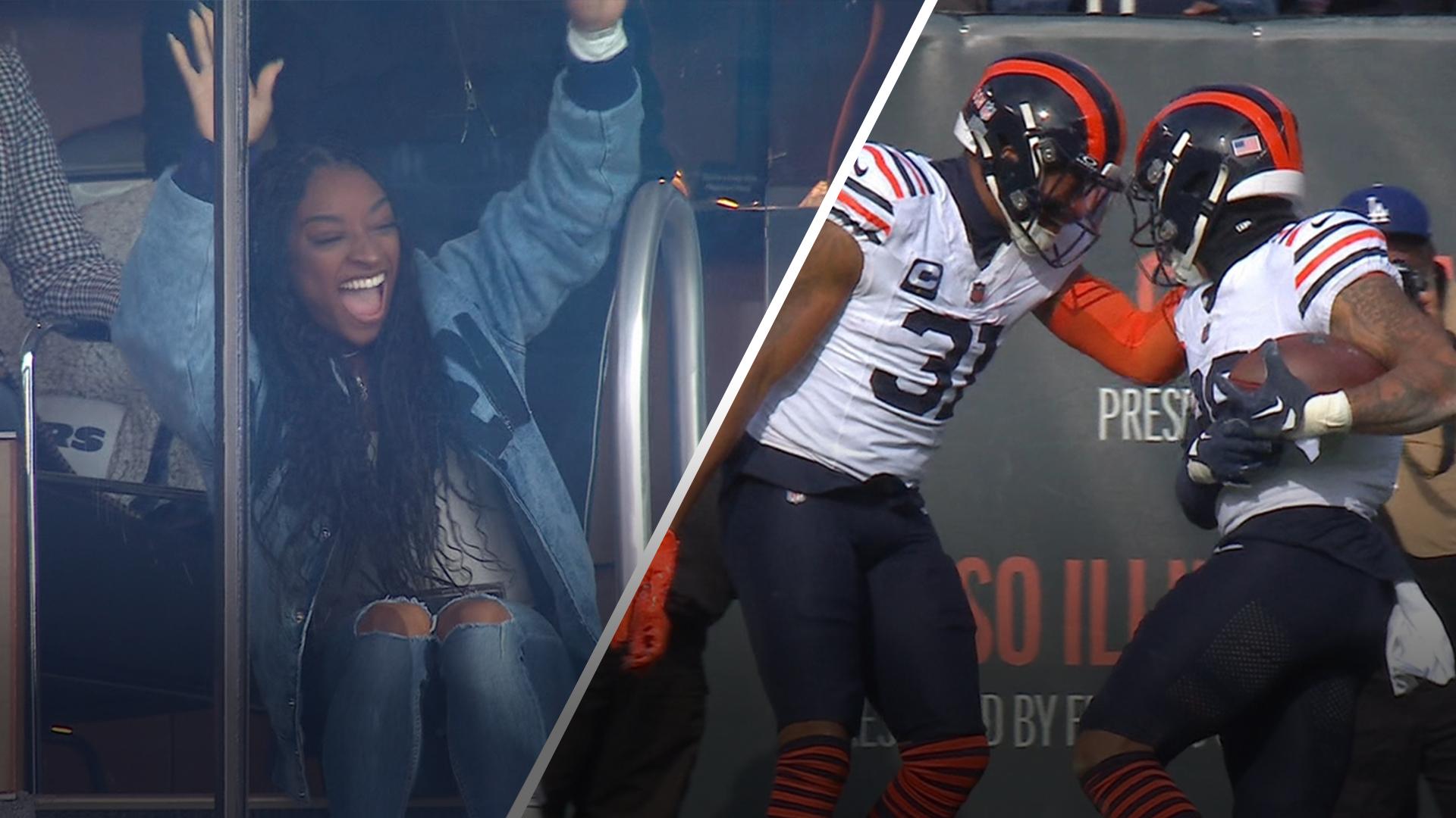 Simone Biles delighted by Jonathan Owens' red zone fumble recovery