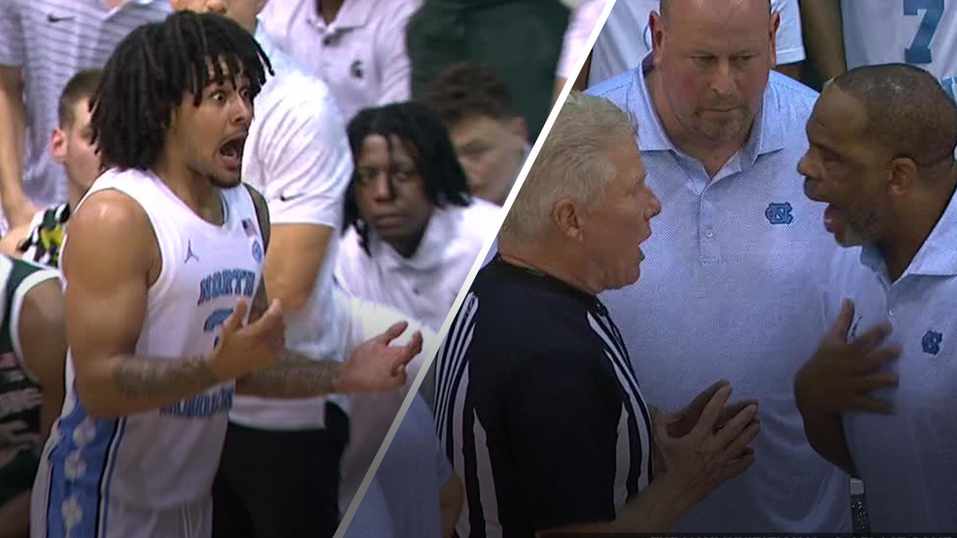 UNC coach Davis gets T'd up after fiery exchange with refs