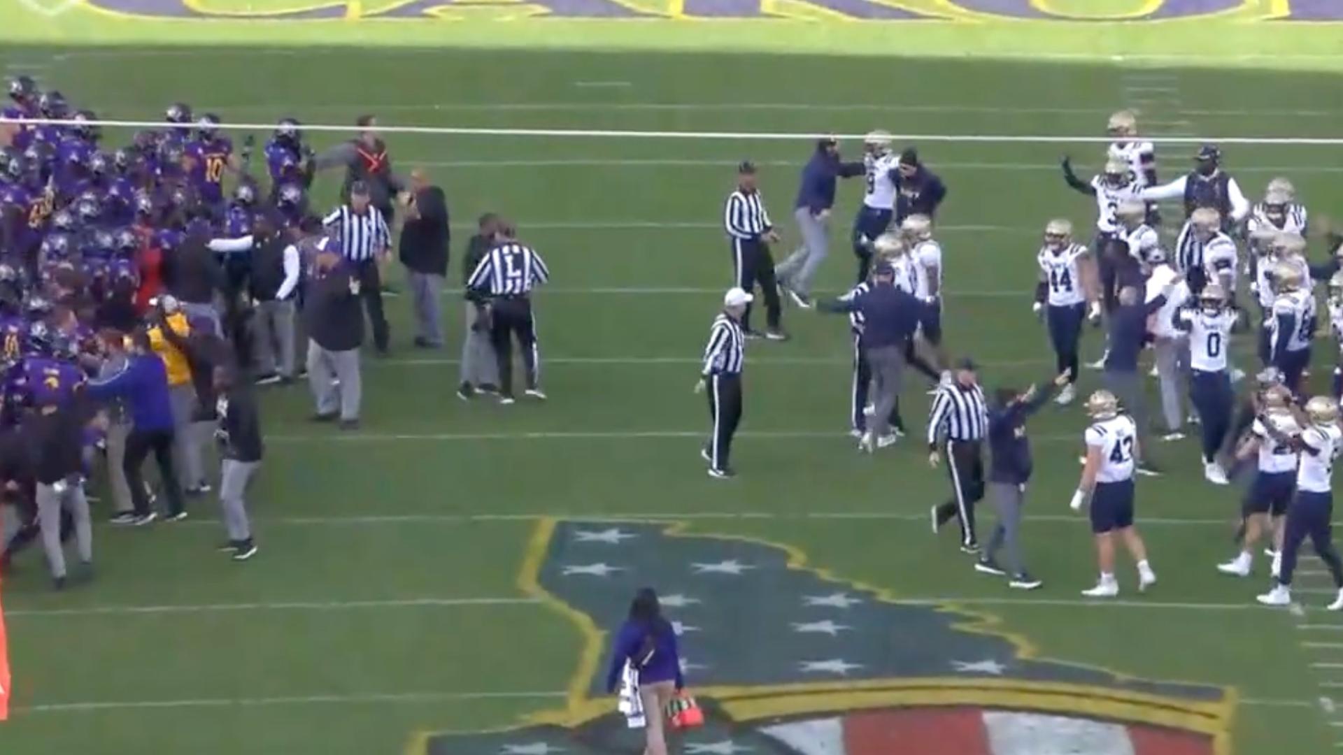 Navy, East Carolina benches empty onto field at end of third quarter