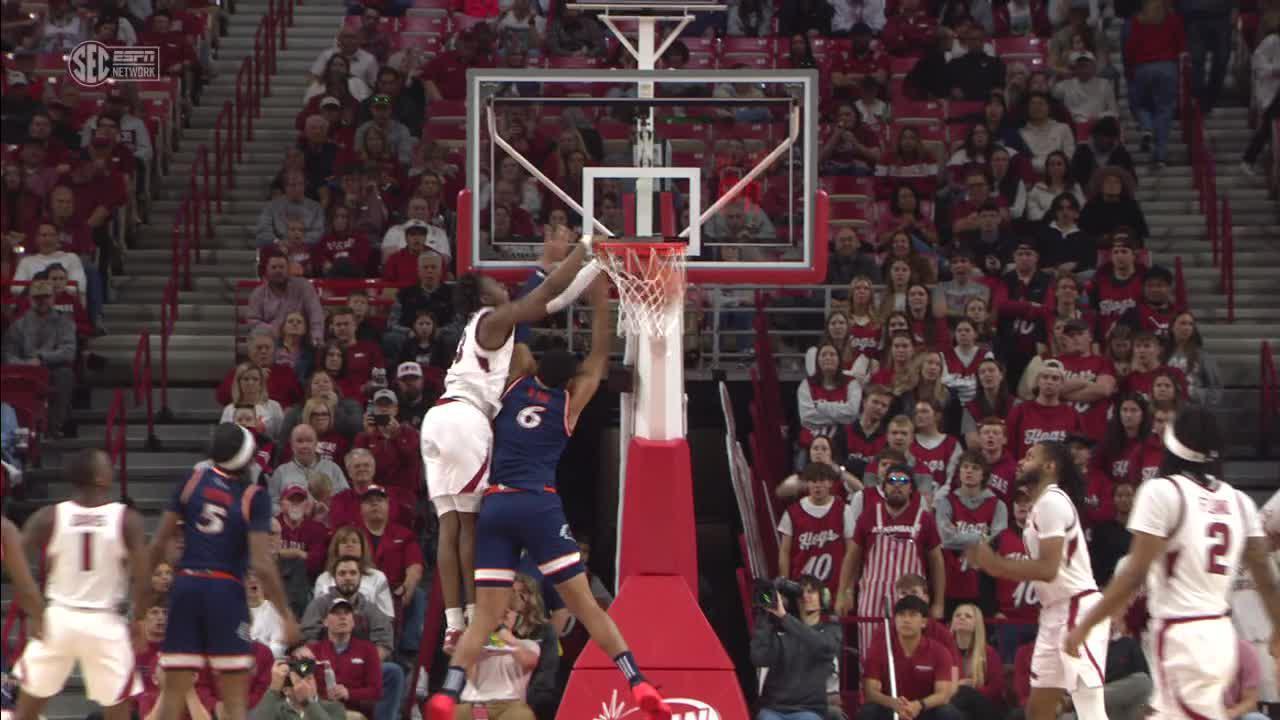 Adou Thiero gets up for a big Arkansas poster slam