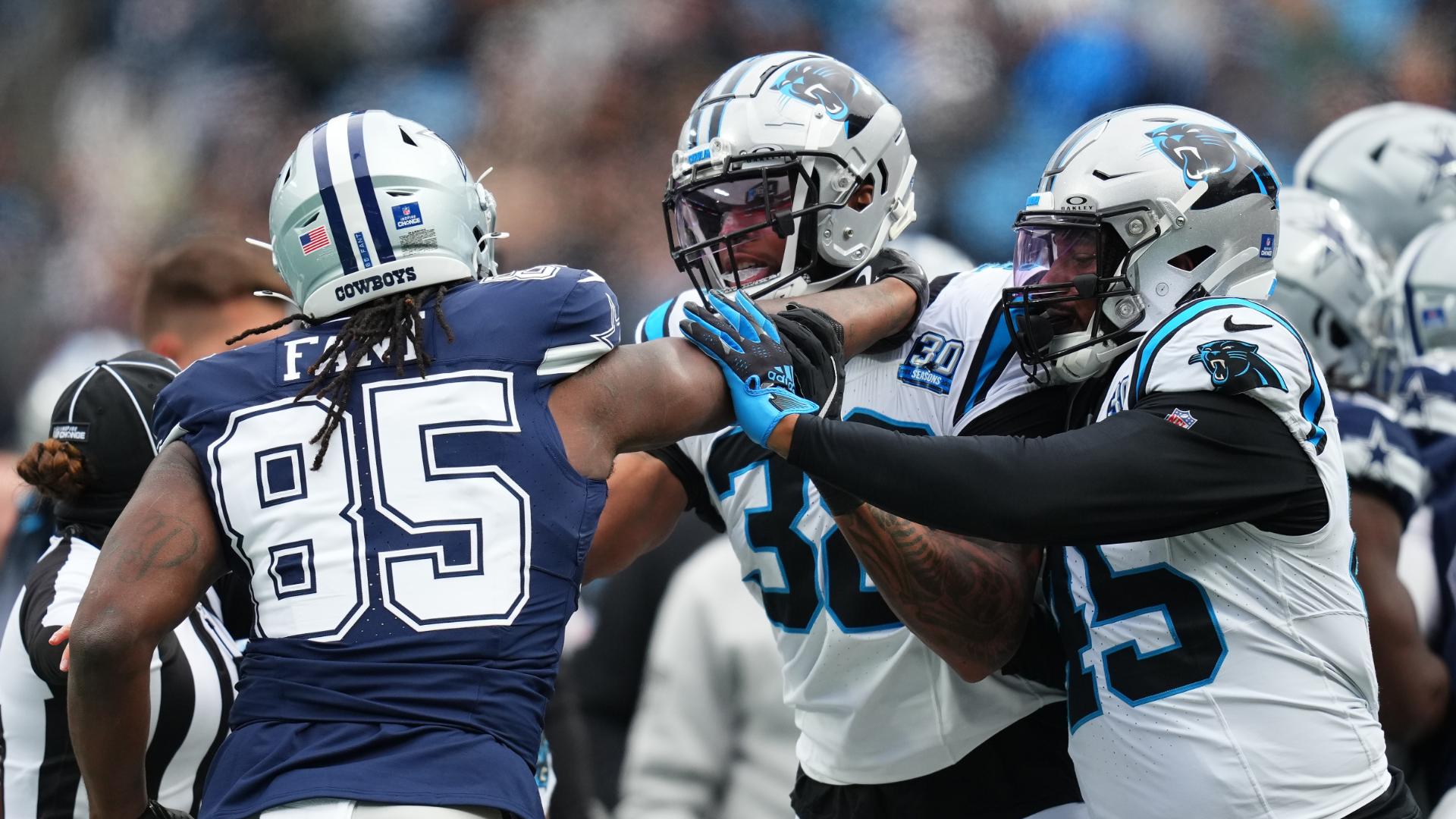 Tensions flare between Cowboys, Panthers before halftime