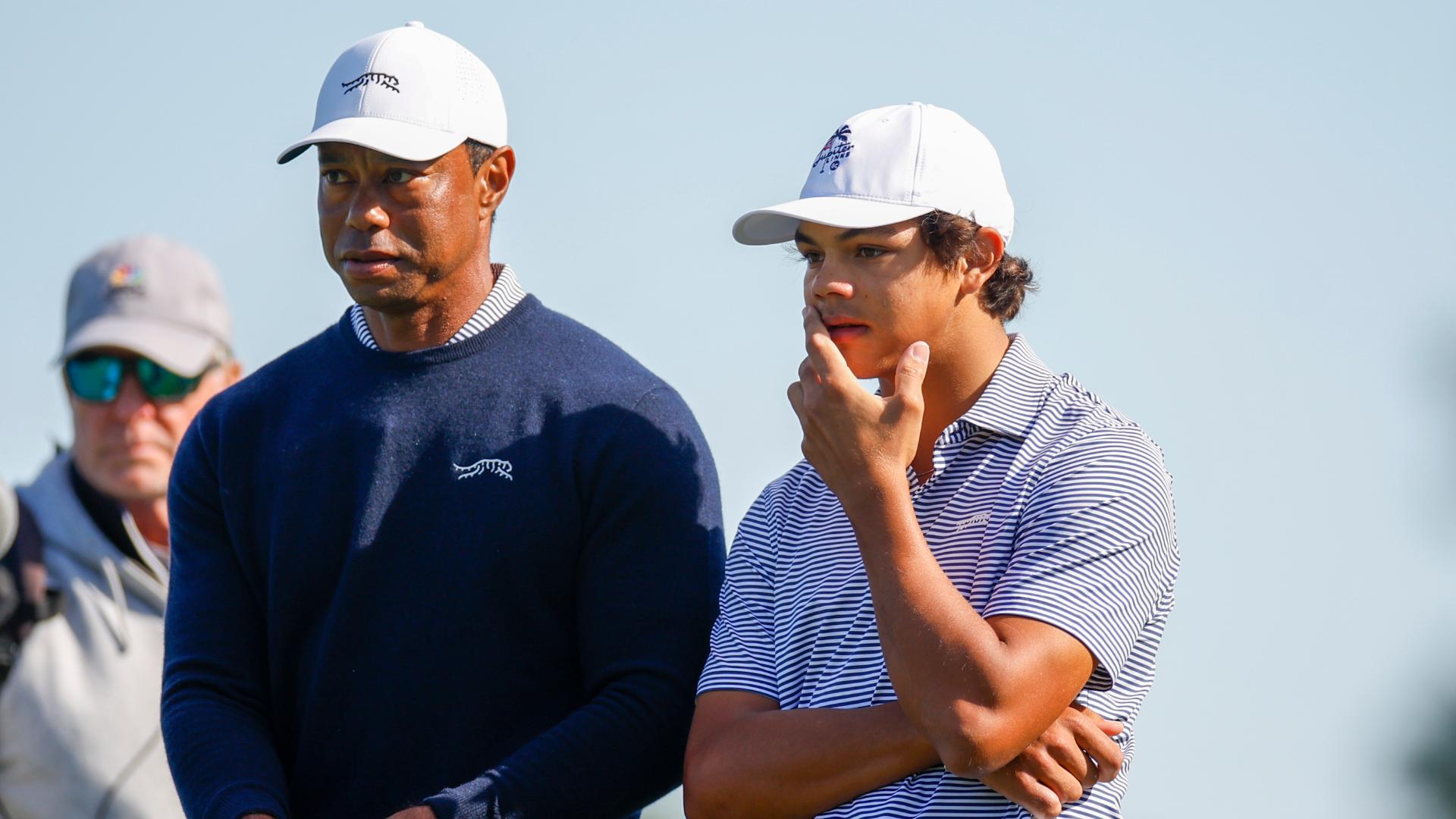 Team Woods takes a lead as Charlie buries putt on 18th hole