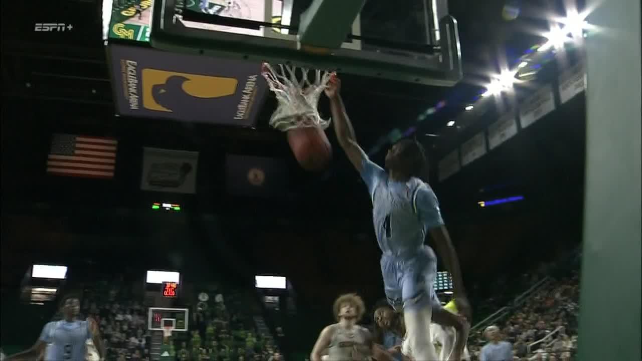 Mount Saint Mary's Dola Adebayo jumps over defender on alley-oop dunk