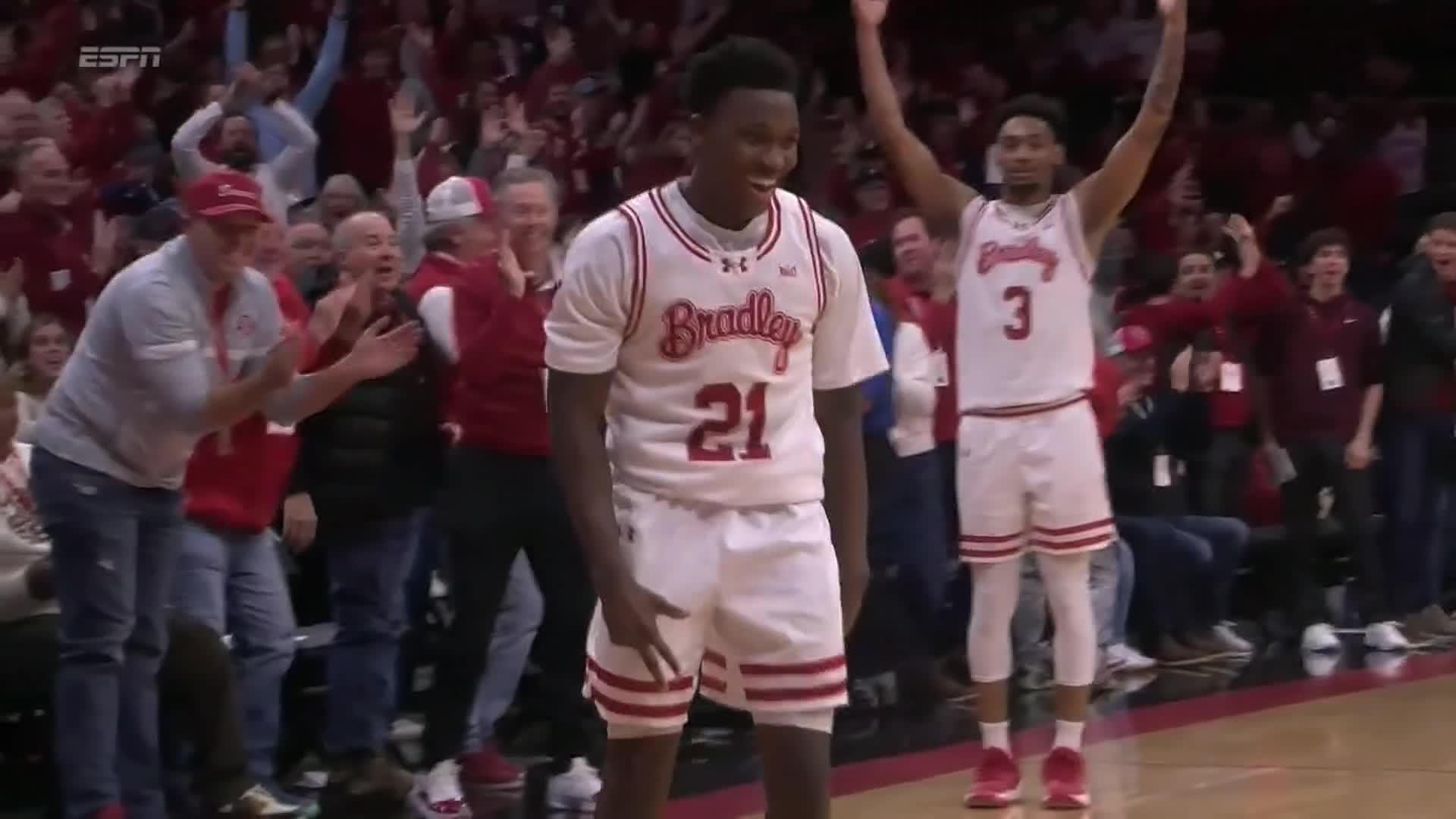 Bradley's Duke Deen hits shot from beyond the other free throw line