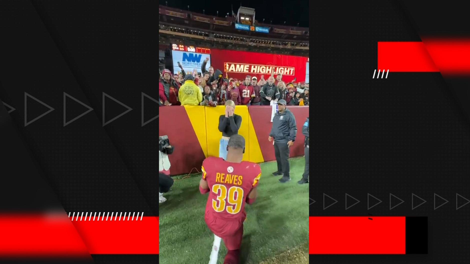 Jeremy Reaves proposes to his girlfriend as the Commanders clinch playoff berth