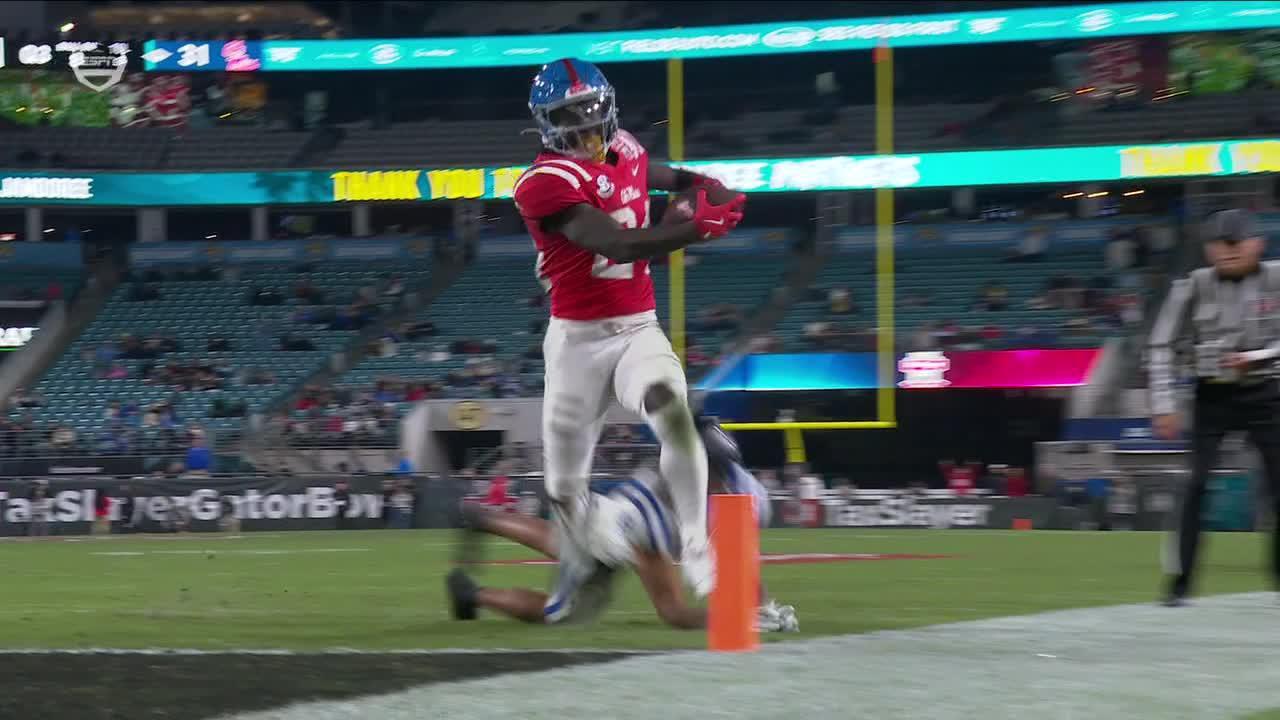 Ulysses Bentley IV stretches ball over pylon for Ole Miss TD