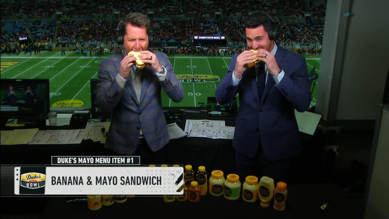 A banana-and-mayo sandwich? Matt Barrie and Aaron Murray try it