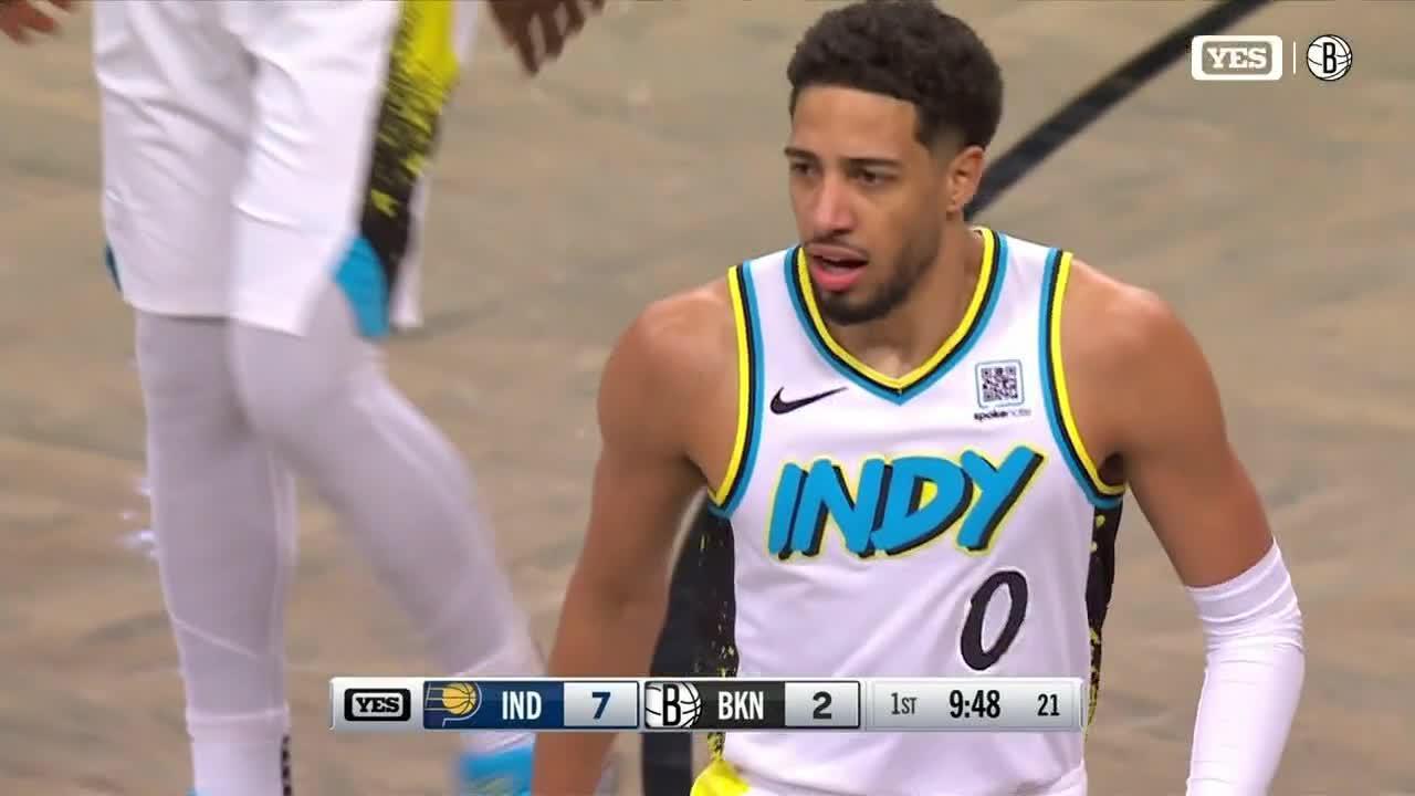 Tyrese Haliburton buries a logo trey in Brooklyn