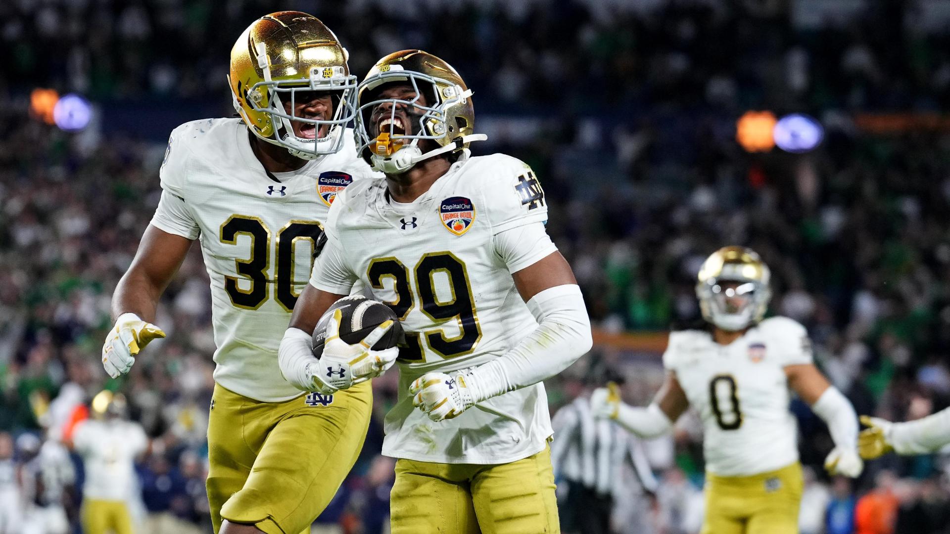 Notre Dame's Christian Gray lays out for crucial INT