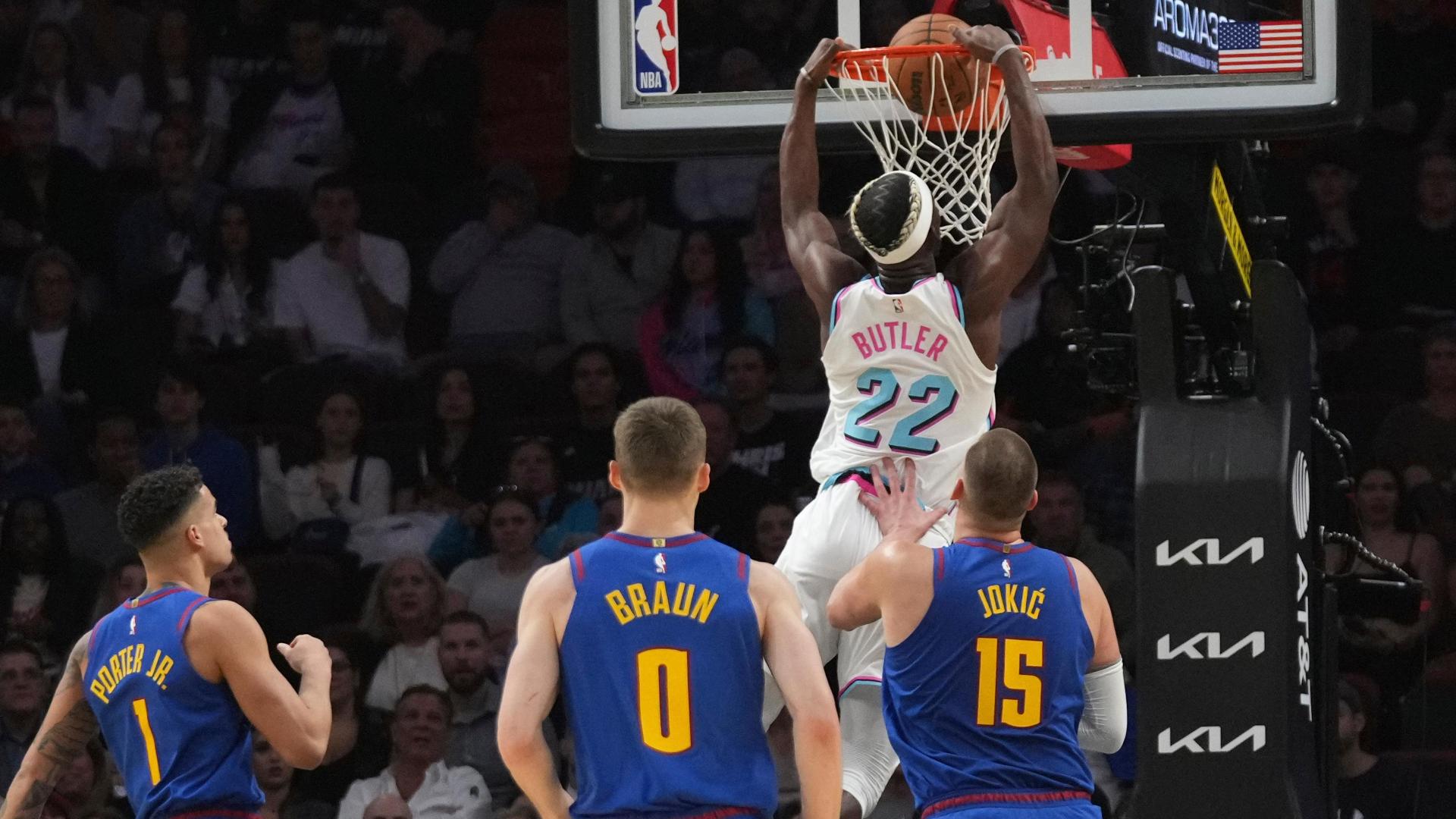 Jimmy Butler dunks it for his first basket in return from suspension