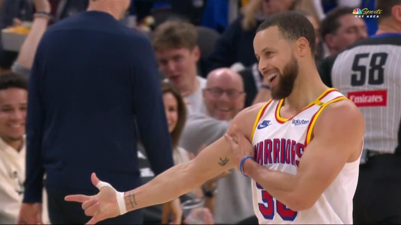 Steph doubles up on celebrations after no-look three