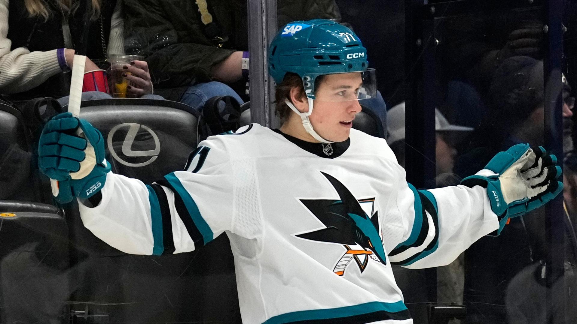 Macklin Celebrini scores on Sharks' first shot of the game