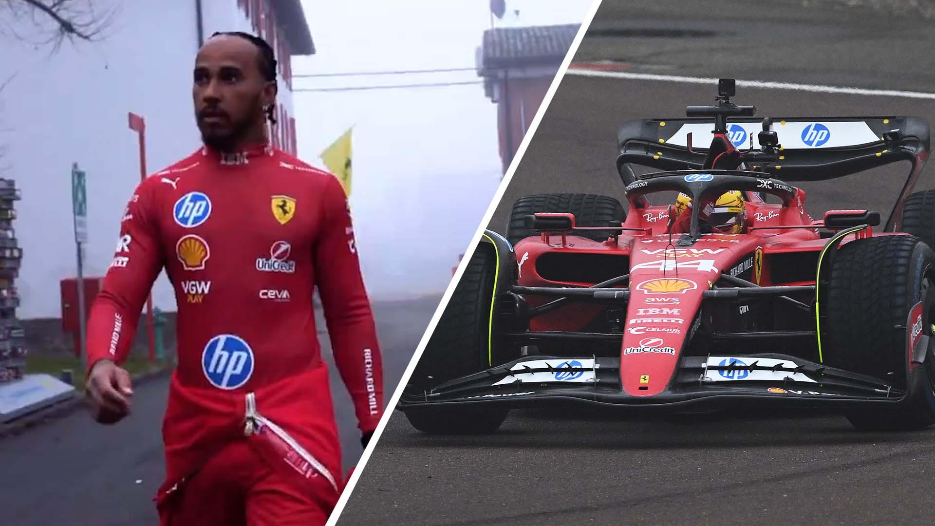 Lewis Hamilton's first time behind the wheel for Ferrari