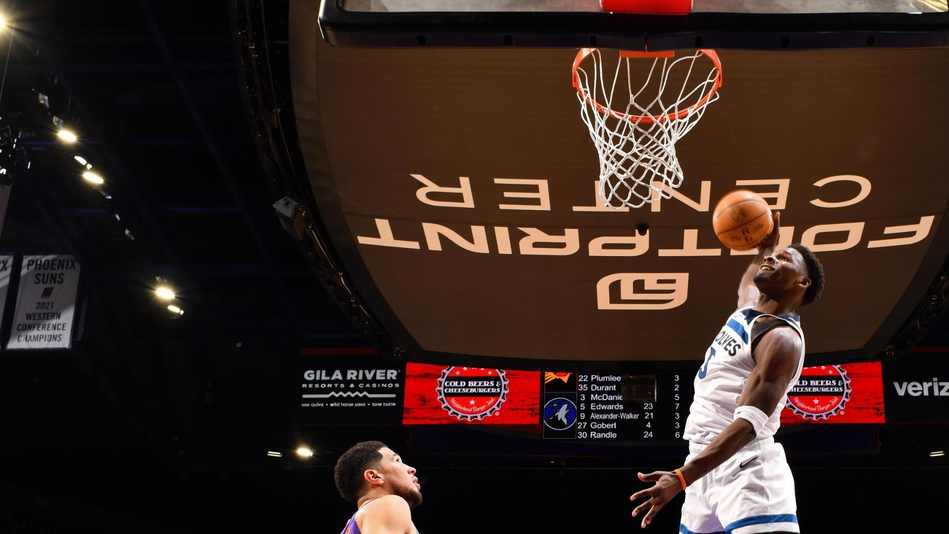 Ant Edwards is pumped up after hammer dunk