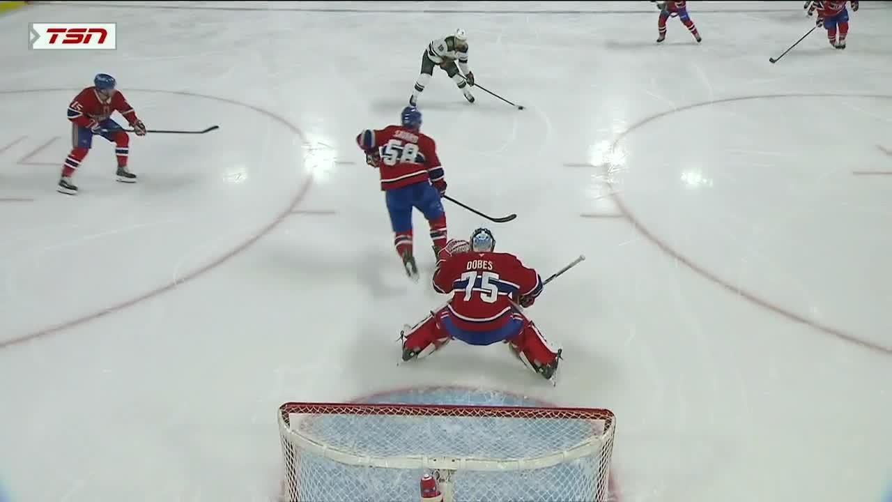 Fleury's big save leads to Shore's first goal with Wild