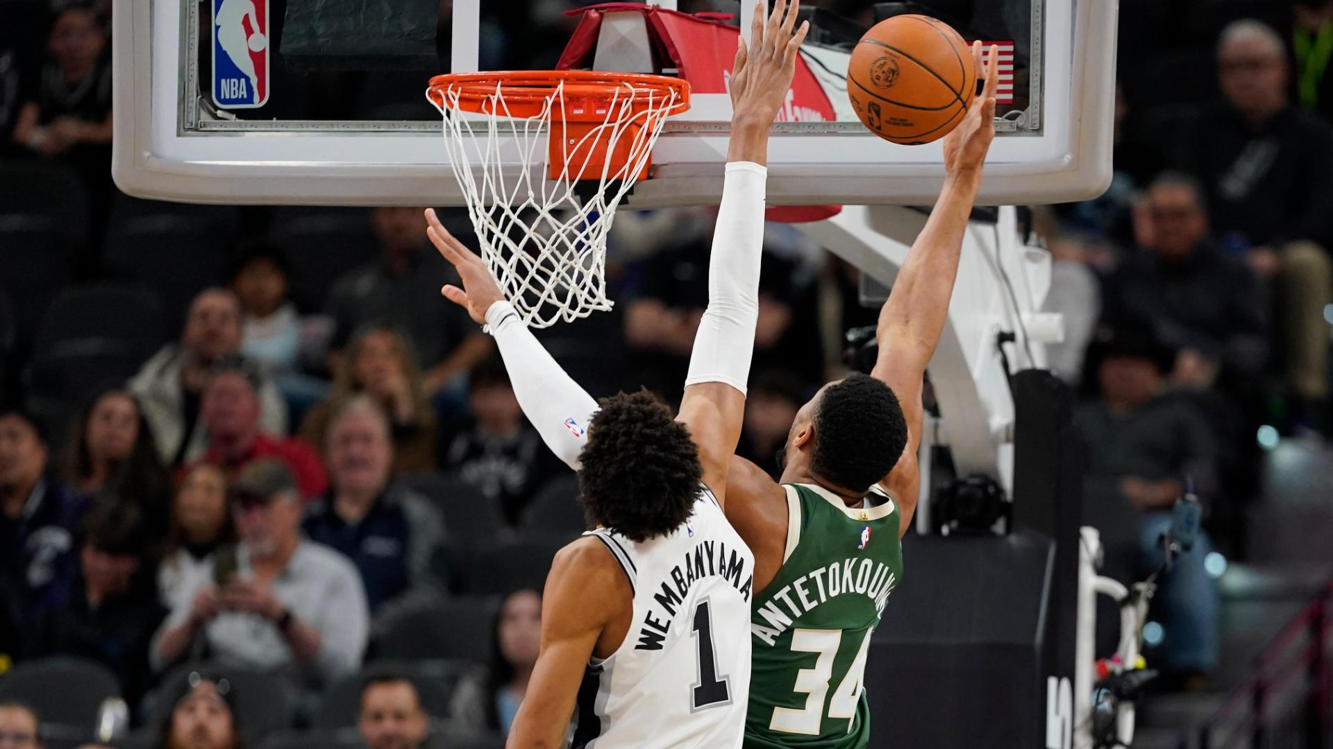 Wemby swats Giannis' shot on back-to-back possessions