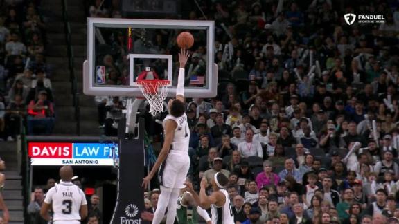 Wemby reaches for ridiculous block of Damian Lillard's shot