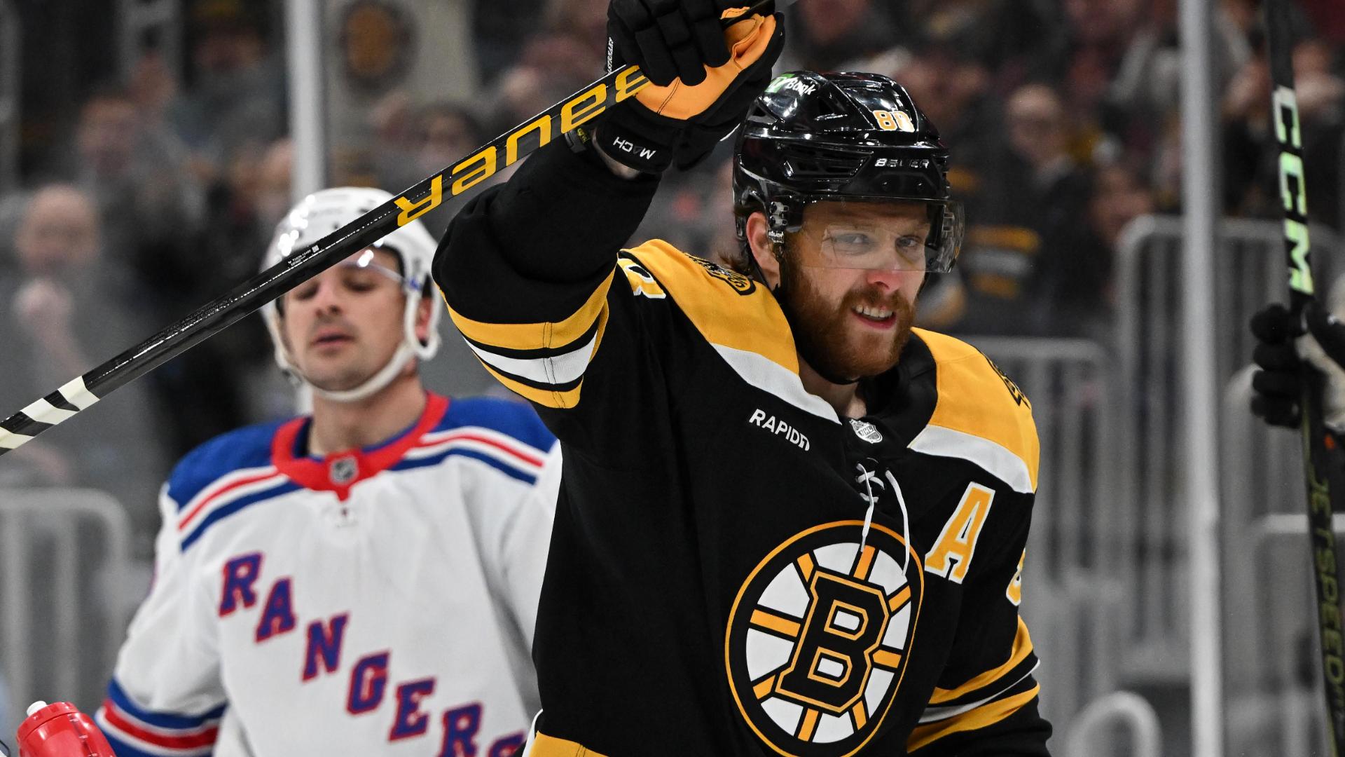 David Pastrnak notches hat trick in Bruins' win over Rangers