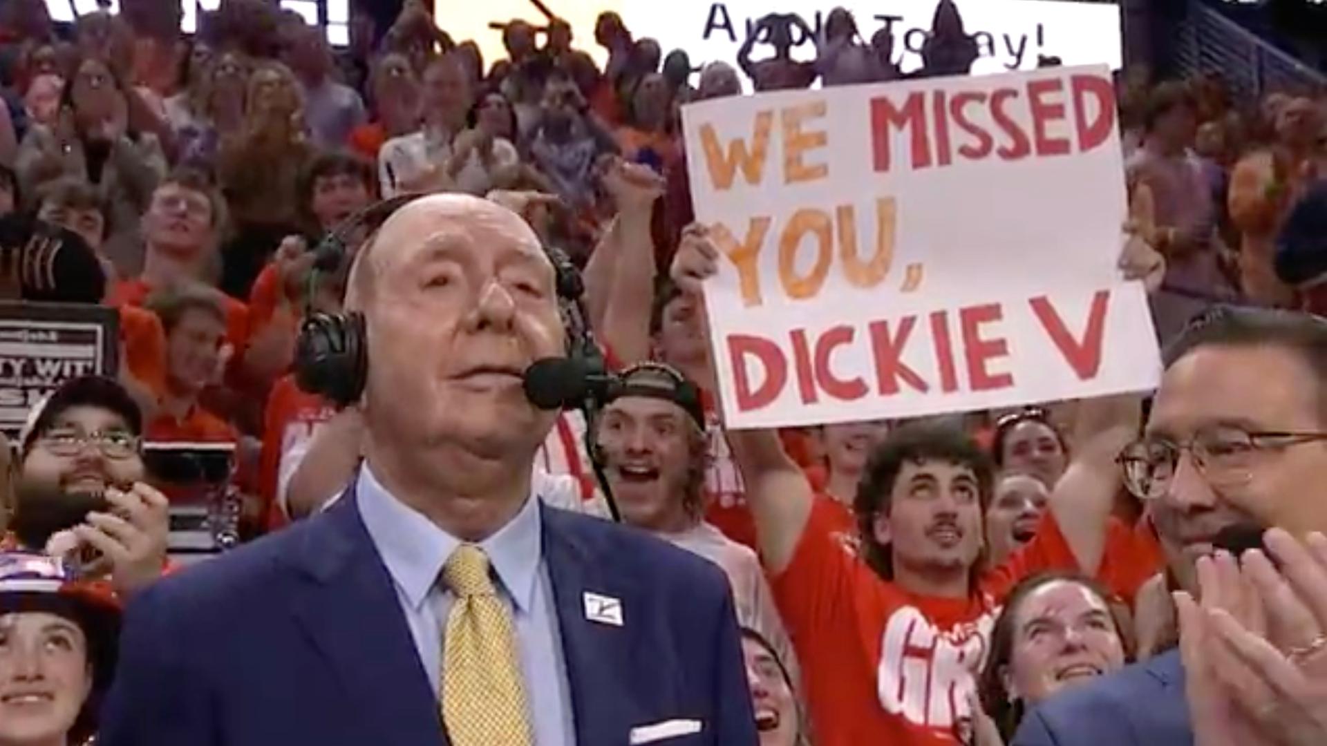 Dickie V gets a standing ovation in his return to the broadcast booth