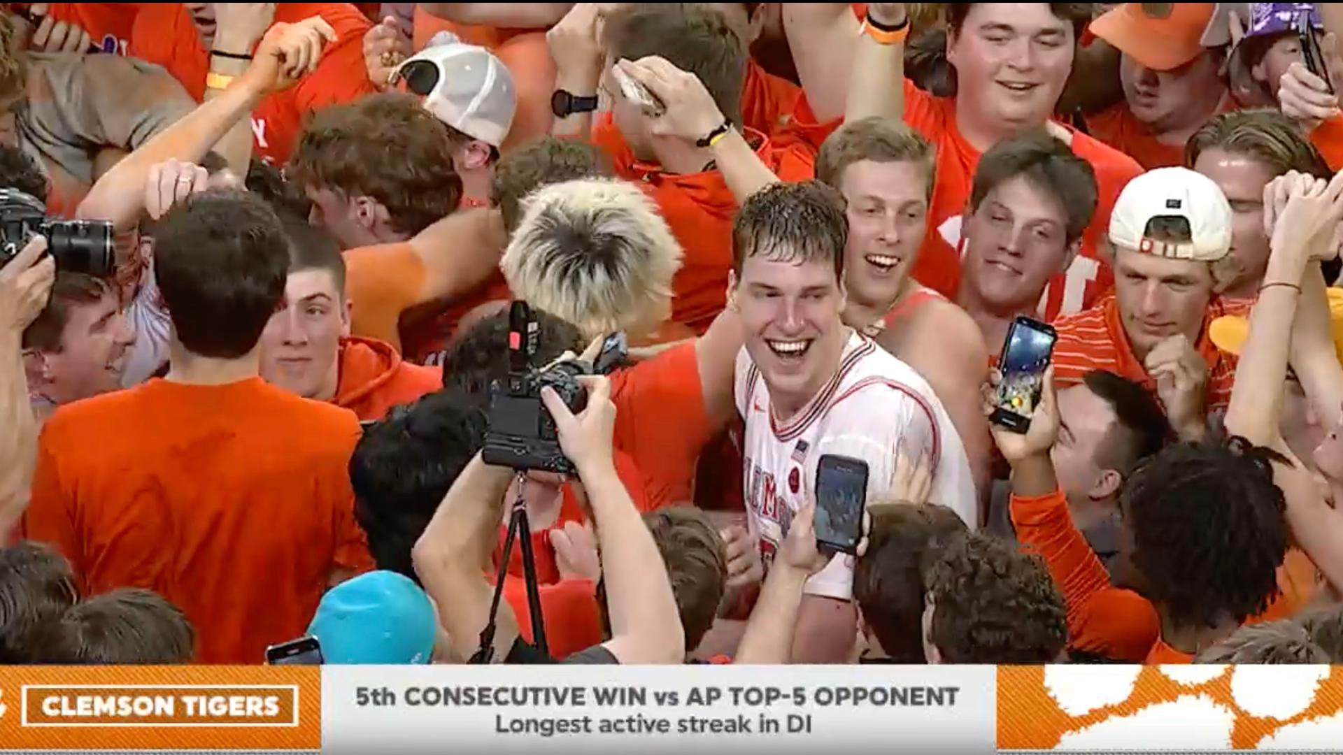 Clemson fans storm the court after upsetting No. 2 Duke