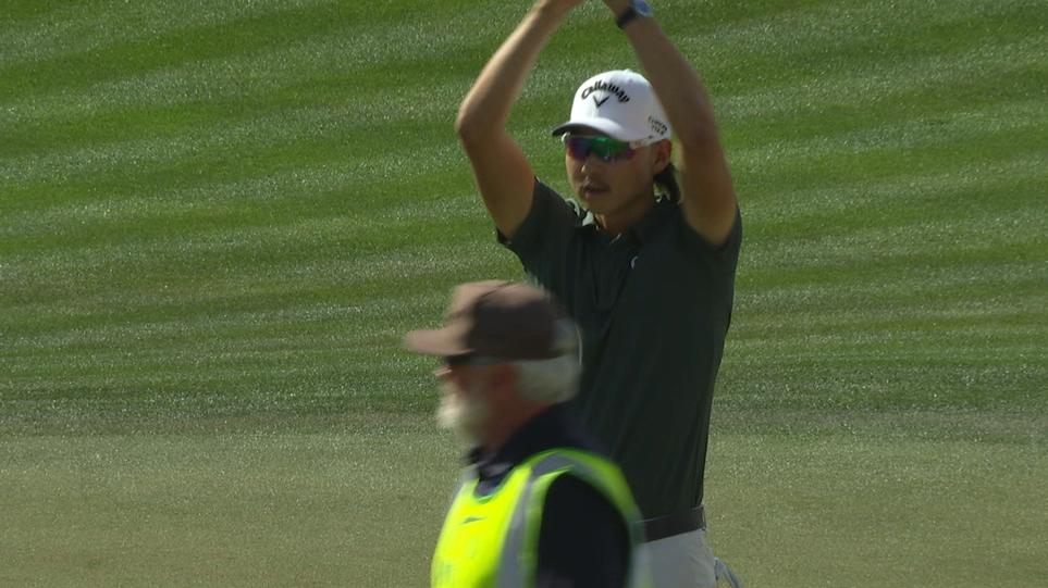 Min Woo Lee fires up crowd with Skol chant after birdie putt