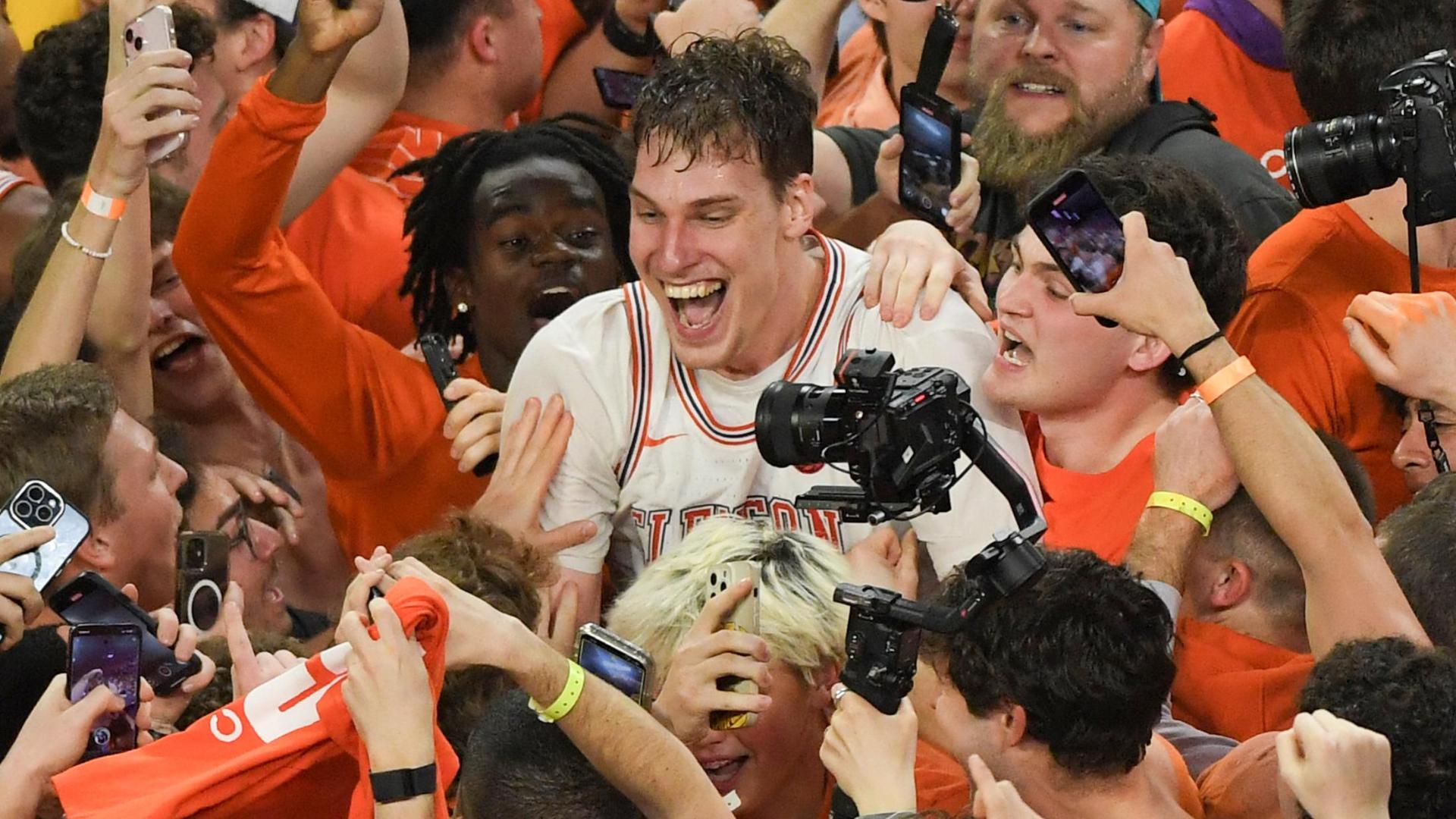 Clemson fans storm the court after upsetting No. 2 Duke