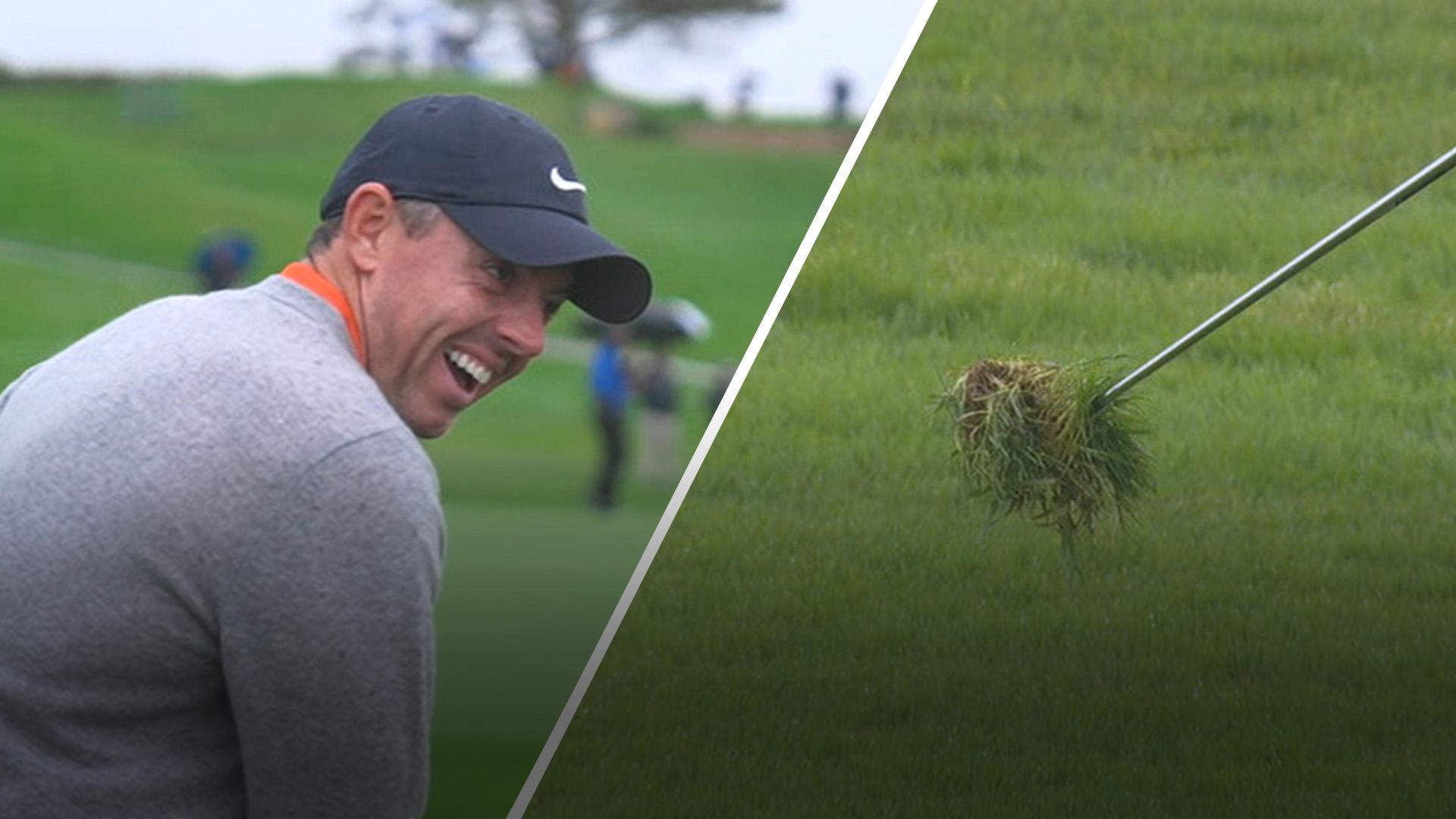 'Shot of the day?' Rory hits great shot while digging up big wad of grass