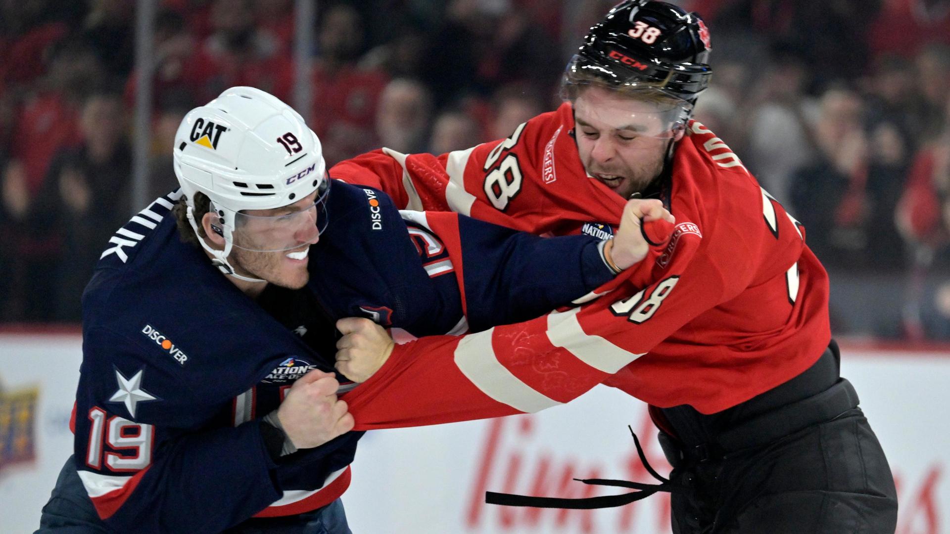 USA, Canada fight 3 times in the first 9 seconds of game