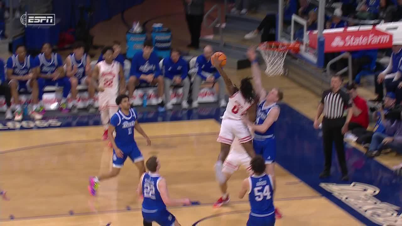 Demarion Burch hammers down a one-handed dunk for Bradley