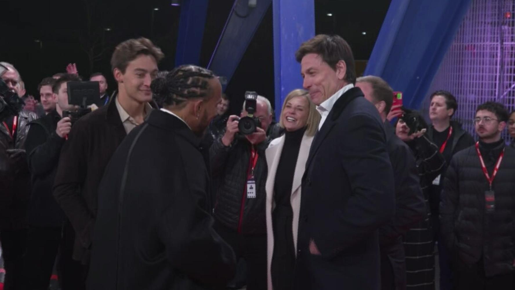 Hamilton reunites with former Mercedes teammates at F1 launch