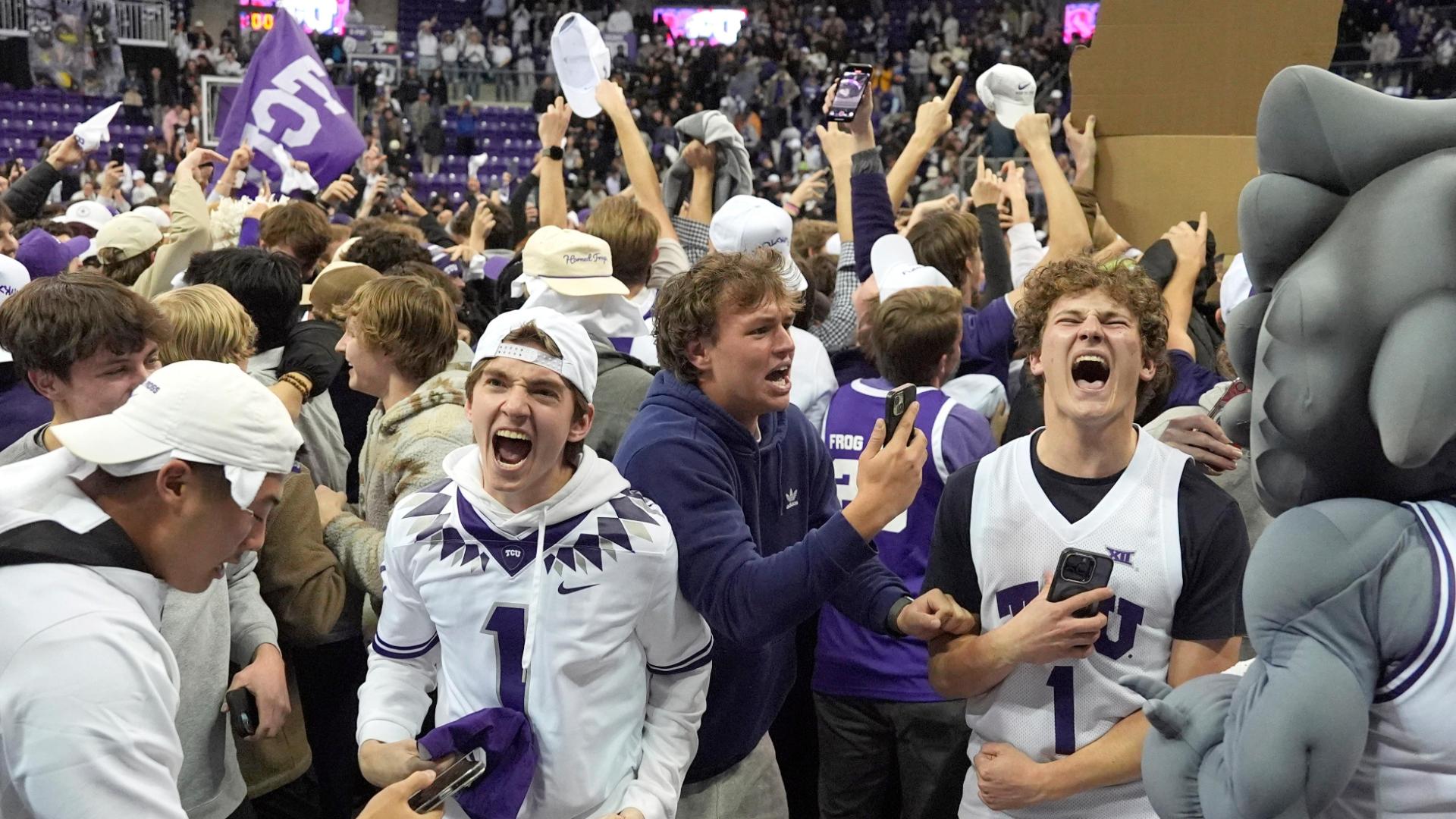 TCU fans storm court after beating No. 9 Texas Tech