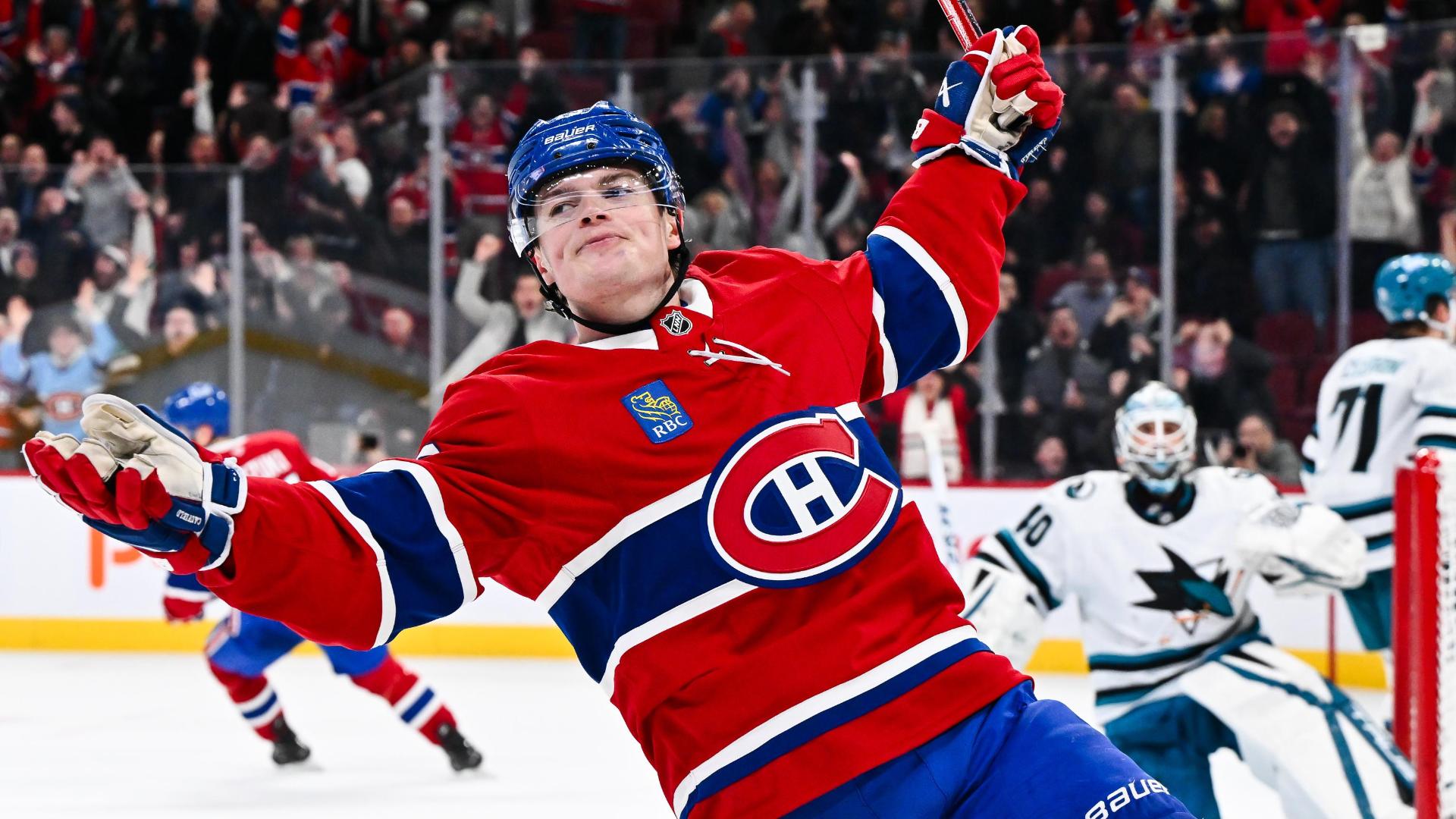 Cole Caufield propels Habs past Sharks in OT