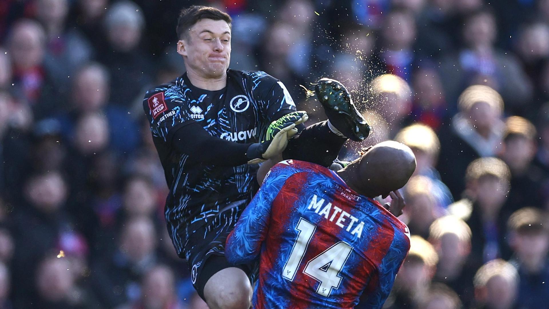 Millwall keeper sent off for horror tackle on Palace striker Mateta