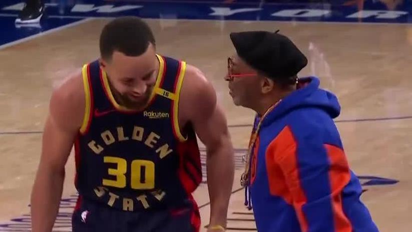 Steph talks to Spike Lee after draining 3 at MSG