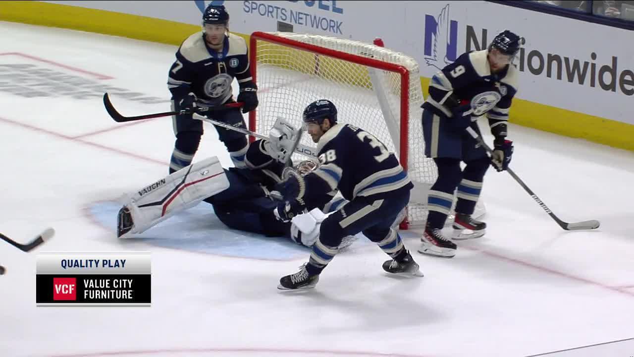 Daniil Tarasov makes a great save for the Blue Jackets