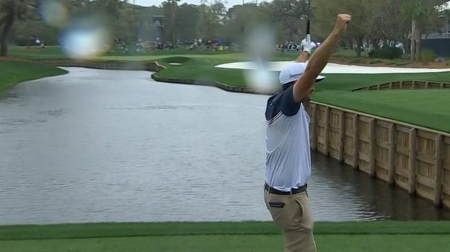 Keegan Bradley bounces in an ace on the par-3 13th