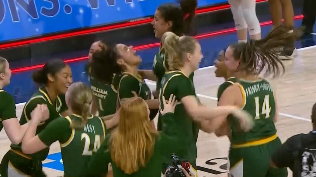 William & Mary celebrates after earning first-ever NCAA tournament appearance