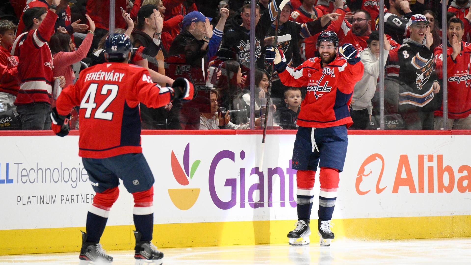 Caps score twice in first minute of second period