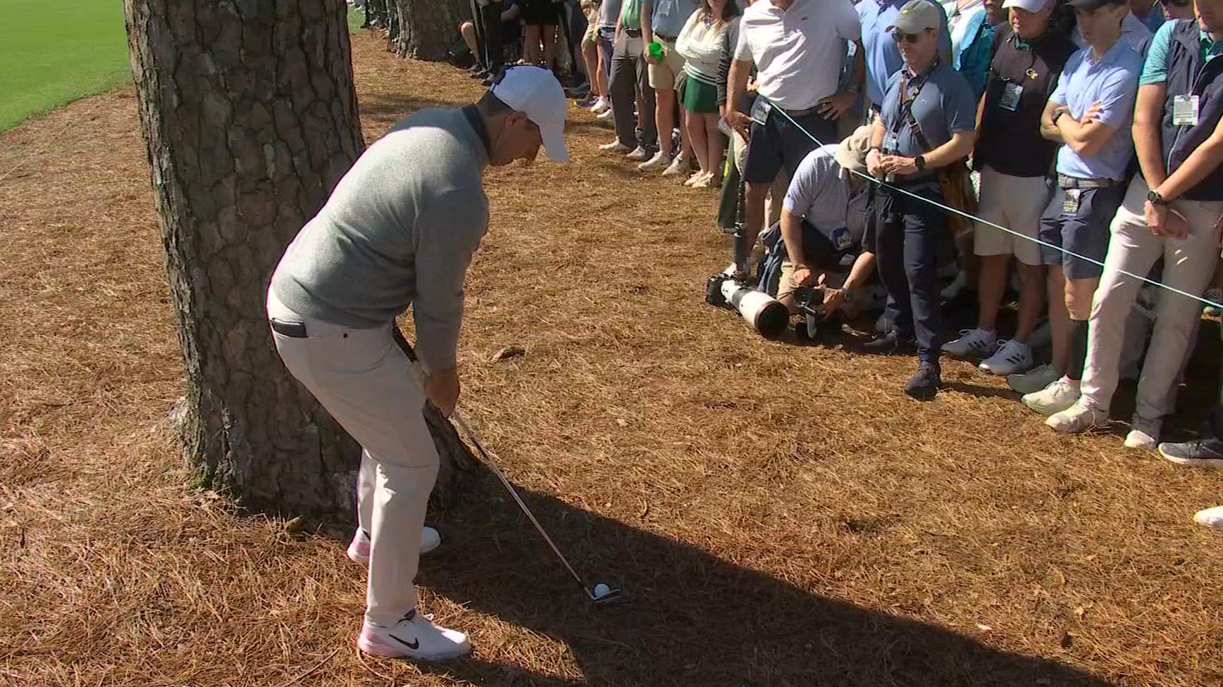 Rory makes makes birdie despite precarious position behind a tree