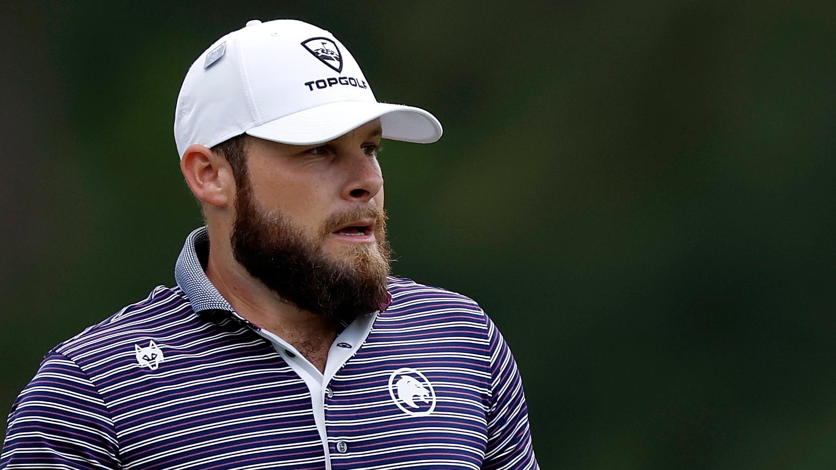 Tyrrell Hatton chips in for his first birdie of the day