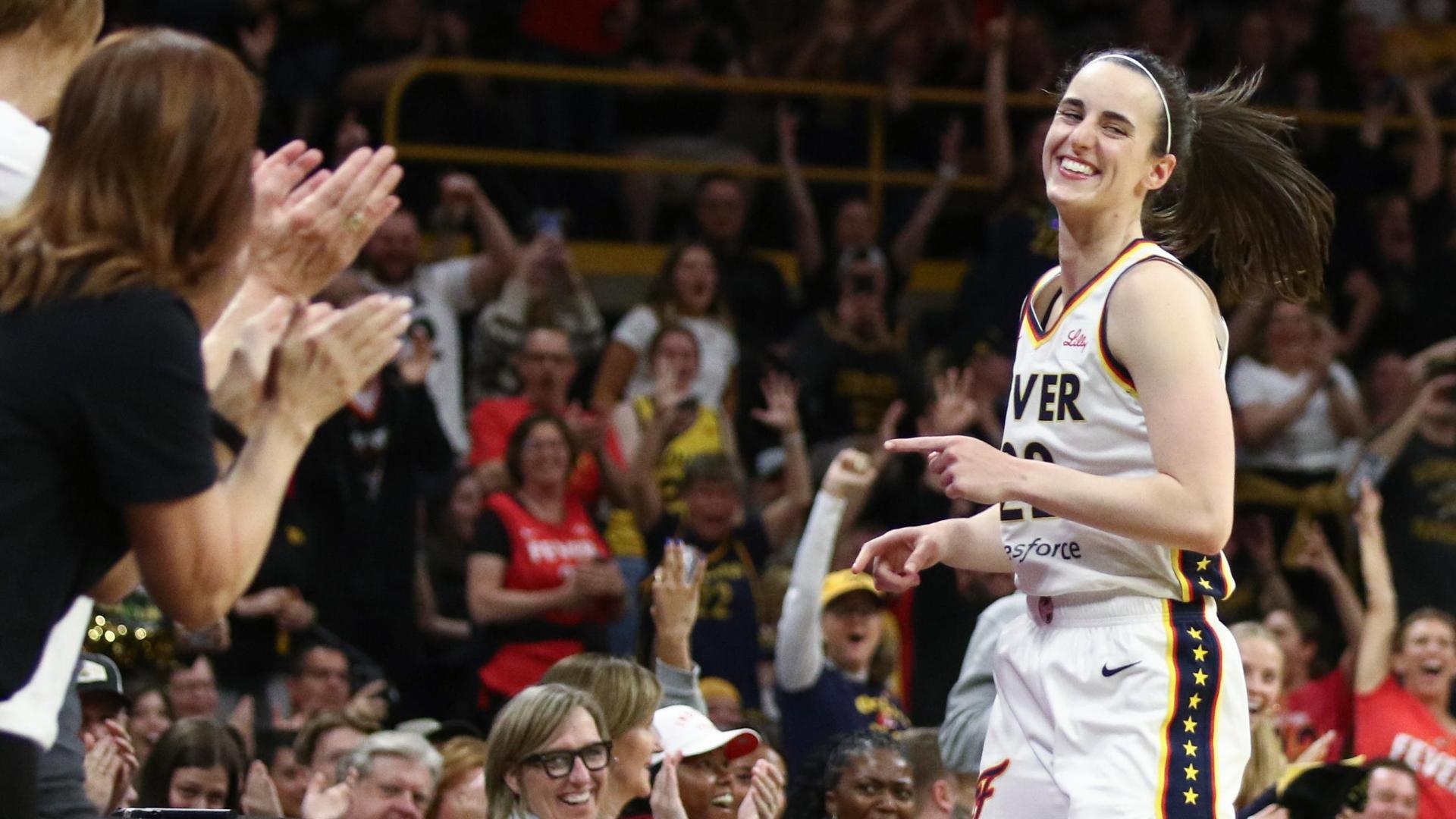 Caitlin Clark from beyond the spot where she broke NCAA record