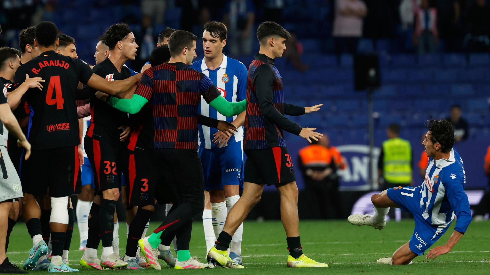 Barcelona celebrate on pitch after clinching LaLiga