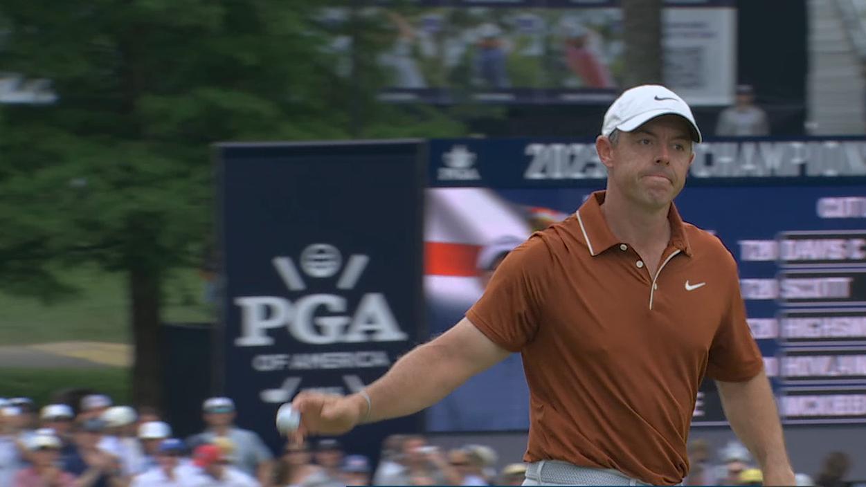 Rory McIlroy rolls in birdie on Hole 2 at PGA Championship