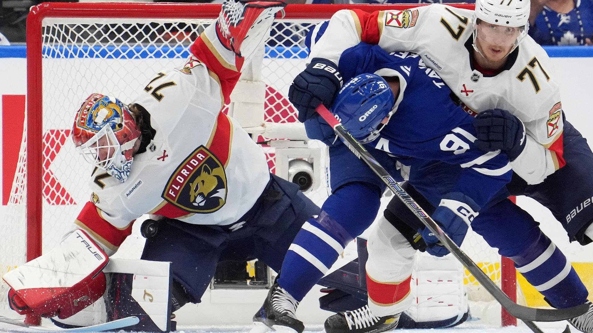 Bobrovsky somehow denies Nylander's attempt at early goal