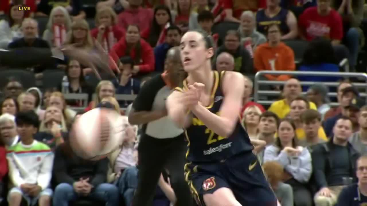 Caitlin Clark finds Kelsey Mitchell for fast-break Fever bucket